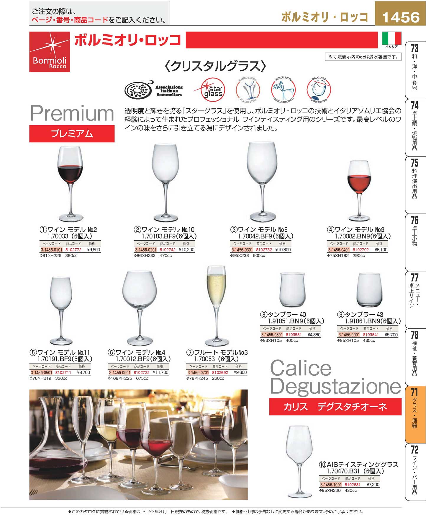 食器 グラス・酒器／ボルミオリ・ロッコGlasses/Bormioli Rocco プロフェッショナルベストコレクション２３ ＥＢＭ－1456ページ