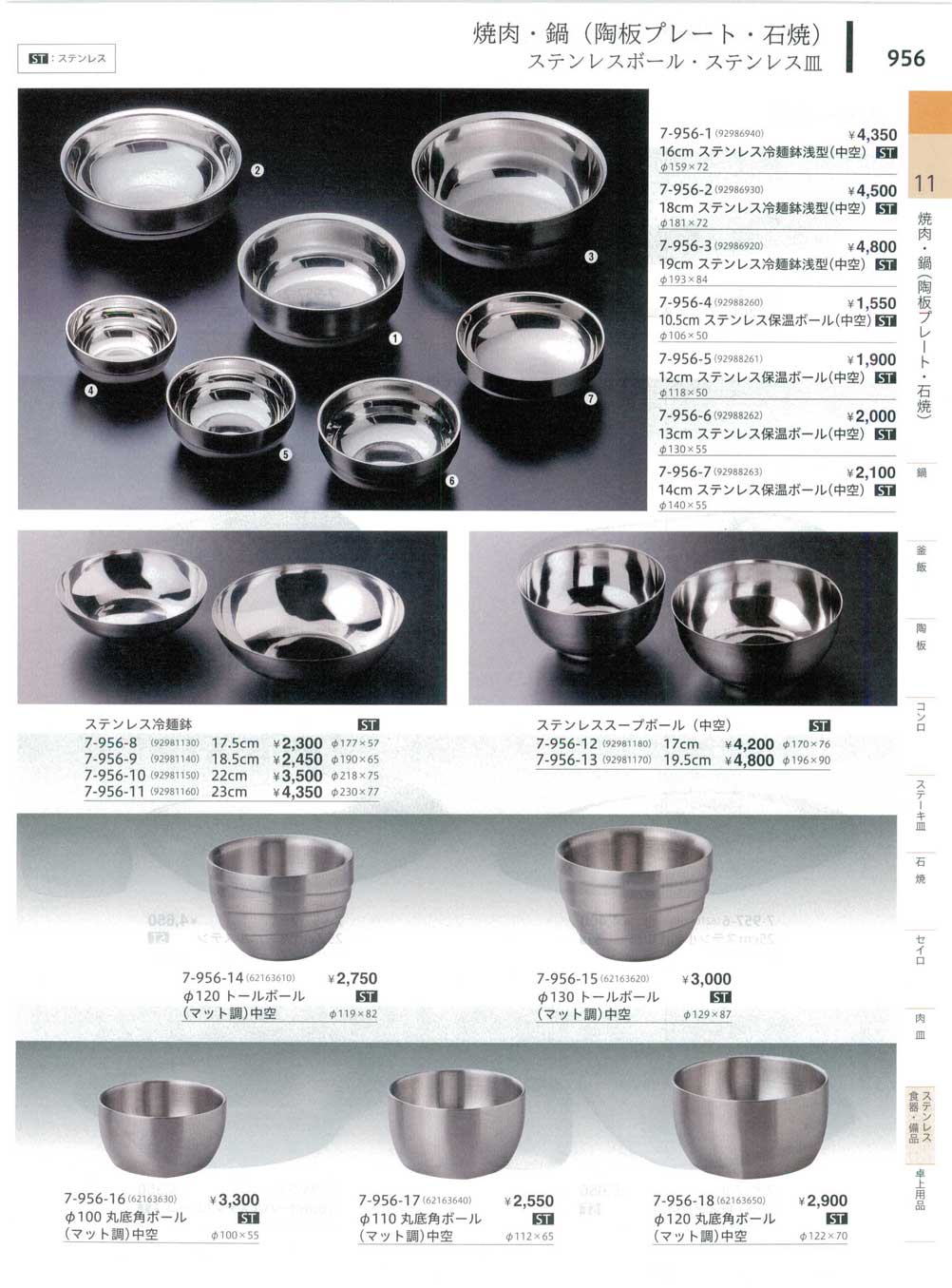 食器 ステンレスボール・ステンレス皿Stainless Steel Bowls やすらぎ３４－956ページ