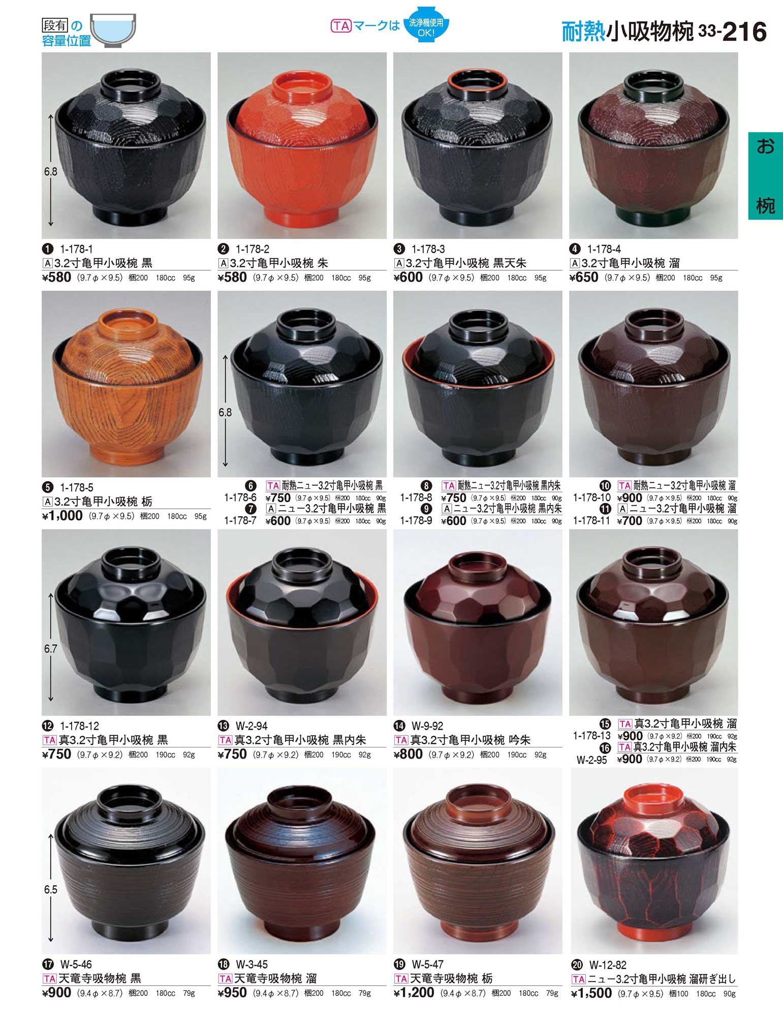 食器 耐熱小吸物椀Heat-resistant Soup Bowls 割烹漆器３３－216ページ