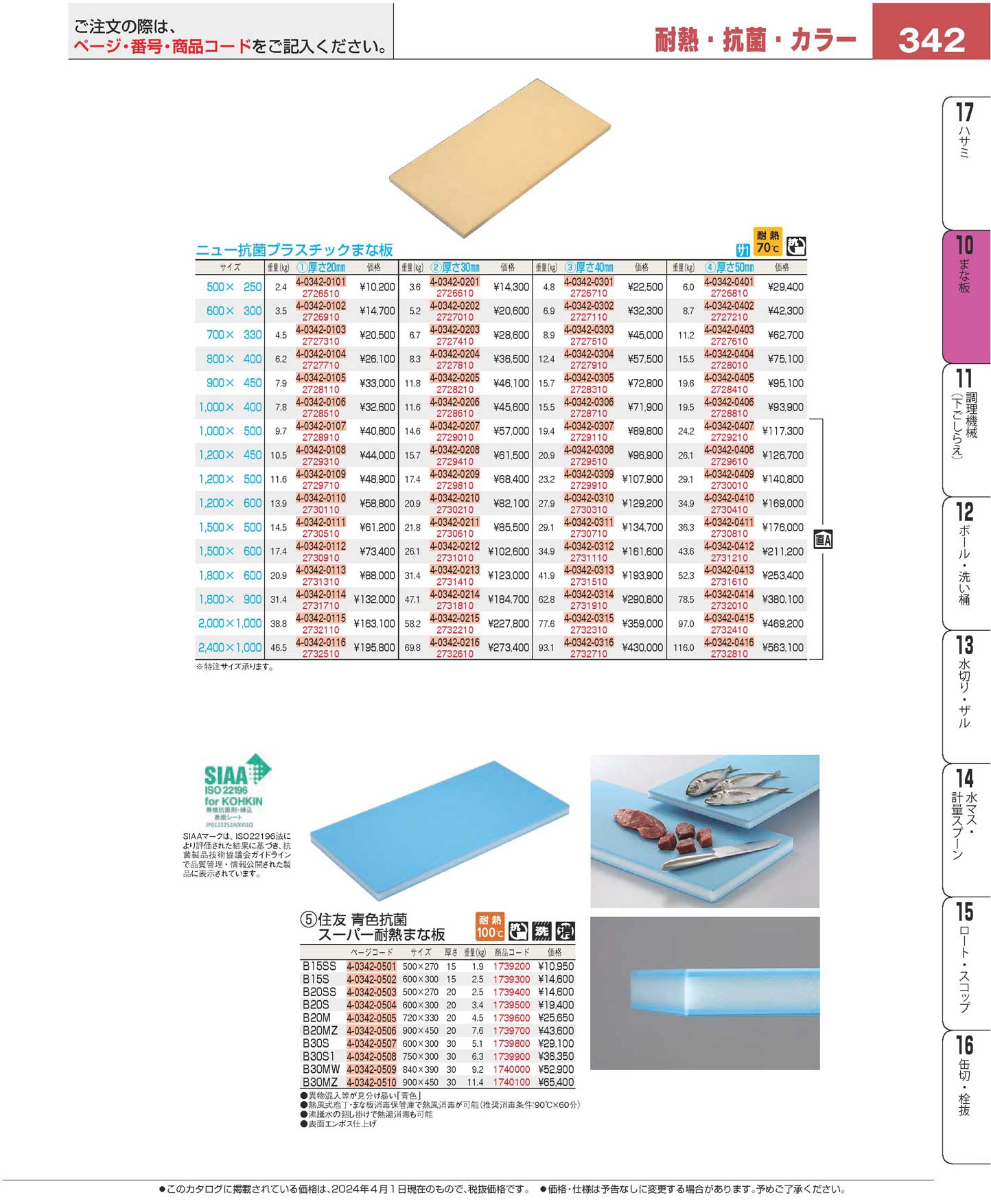 ニュー抗菌プラスチックまな板 ８００×４００×２０(120)（商品番号